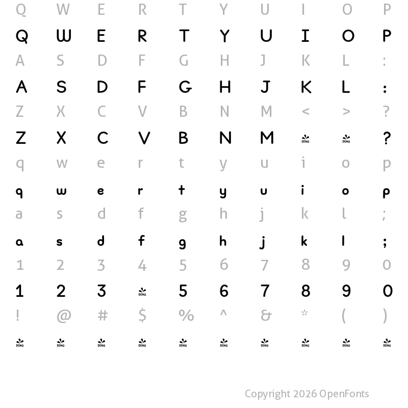 Character Map of FONTSPRING DEMO - Ardilla Small Regular