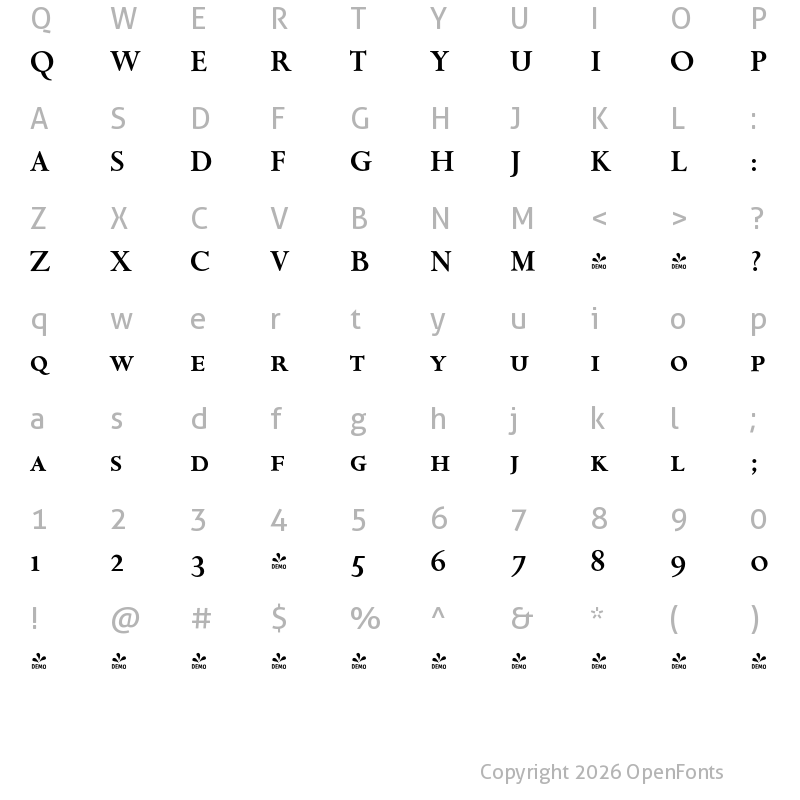 Character Map of FONTSPRING DEMO - Aries Cap Small Cap Bold Regular