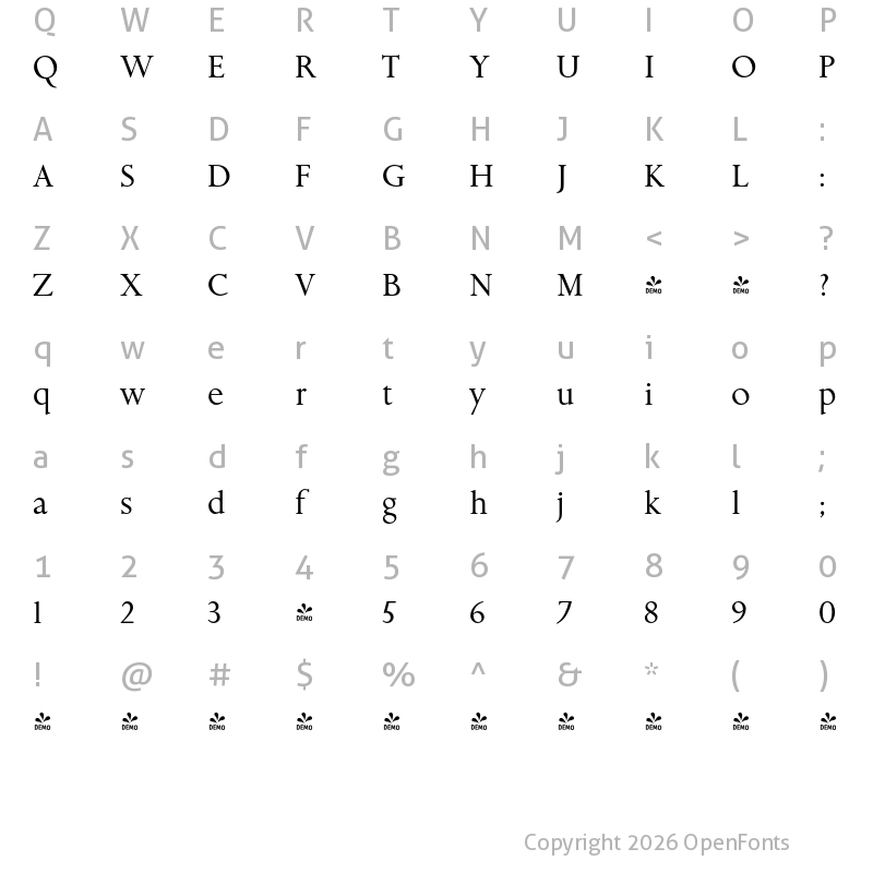 Character Map of FONTSPRING DEMO - Aries Ranging Figs Regular