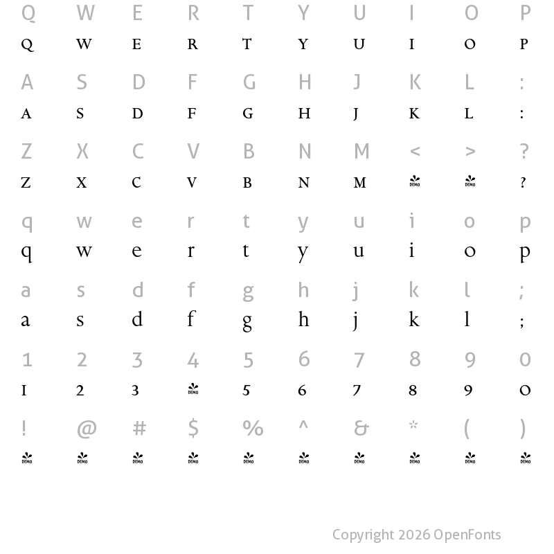 Character Map of FONTSPRING DEMO - Aries Small Cap Lower Case Regular