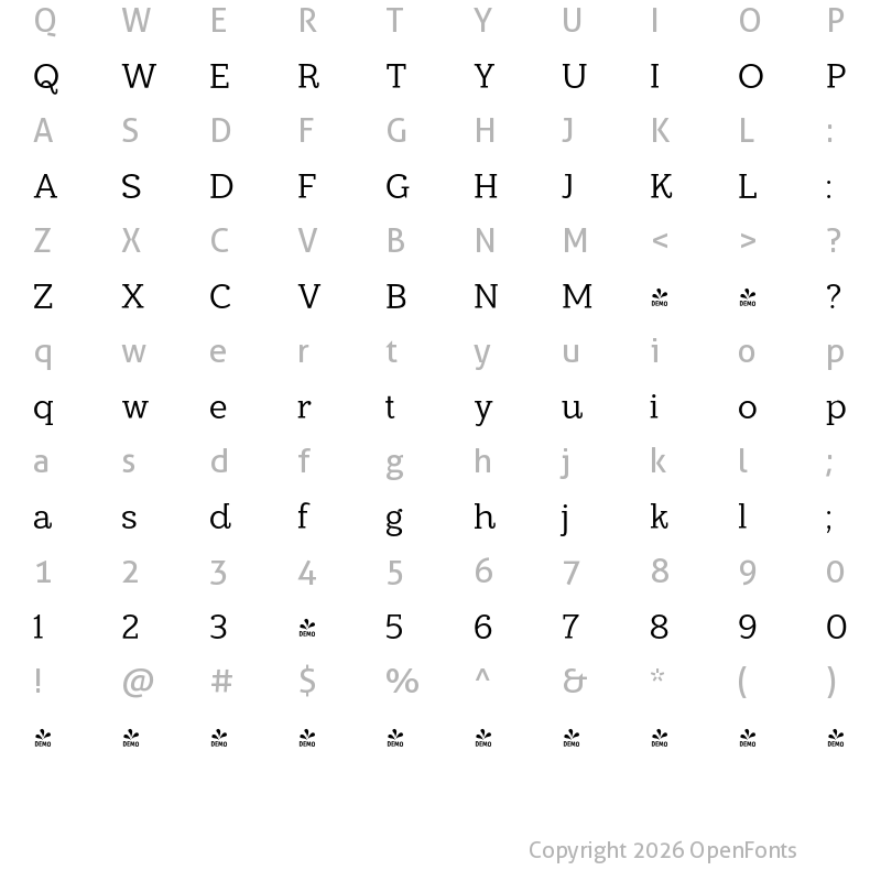 Character Map of FONTSPRING DEMO - Arigola Regular