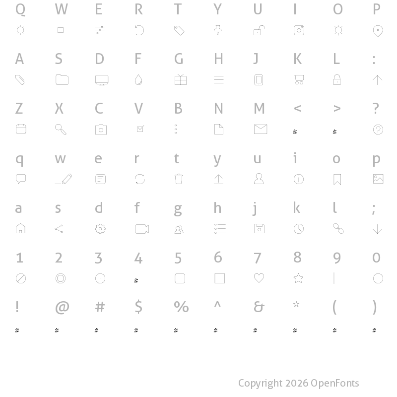 Character Map of FONTSPRING DEMO - Arista Pro Icons Hairline Regular