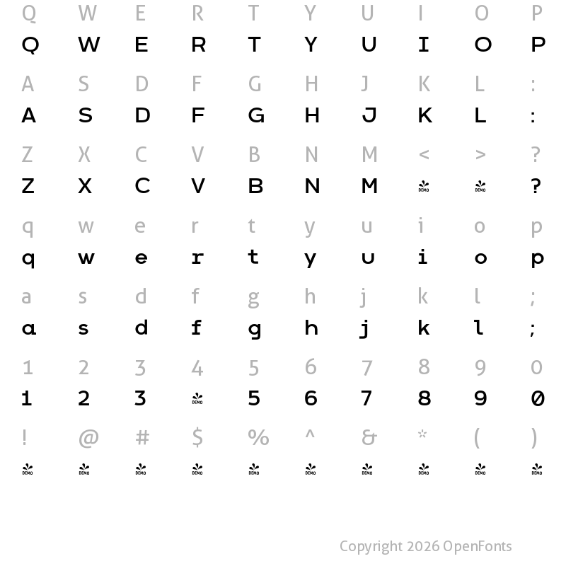 Character Map of FONTSPRING DEMO - Arkibal Mono Rg Regular