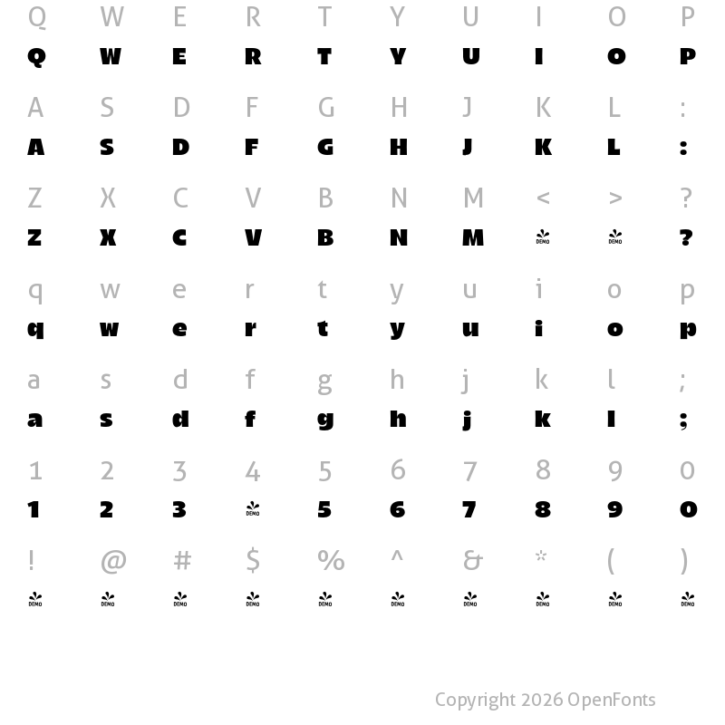 Character Map of FONTSPRING DEMO - Arlen Black Regular
