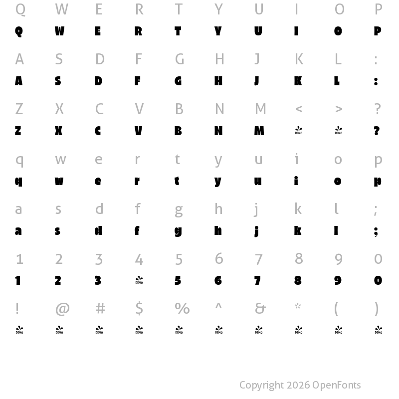 Character Map of FONTSPRING DEMO - Arlen Tight Heavy Regular