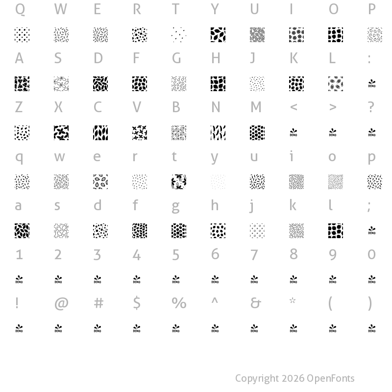 Character Map of FONTSPRING DEMO - Aromatica Patterns Regular