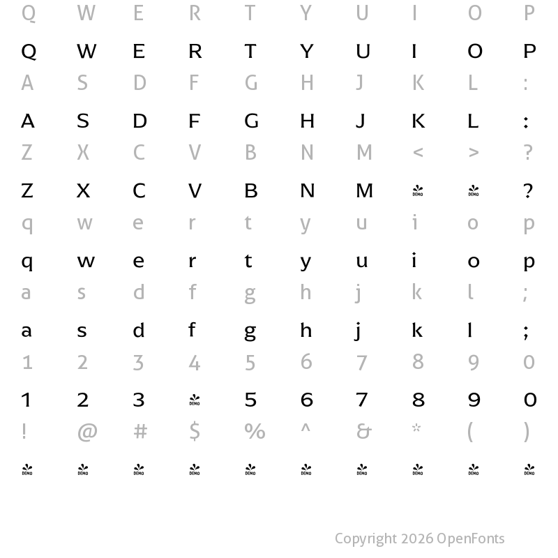 Character Map of FONTSPRING DEMO - Arpona Regular