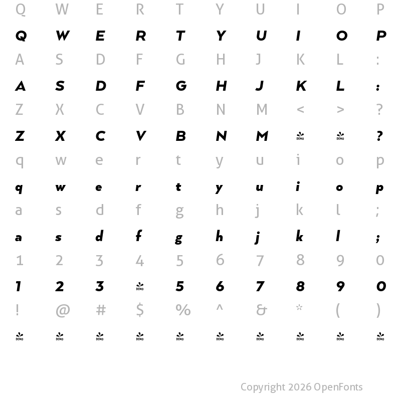 Character Map of FONTSPRING DEMO - Arquitecta ExtraBold It Regular