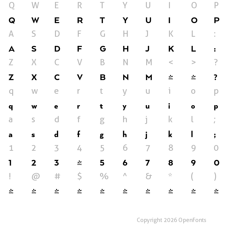 Character Map of FONTSPRING DEMO - Arquitecta Office Bold