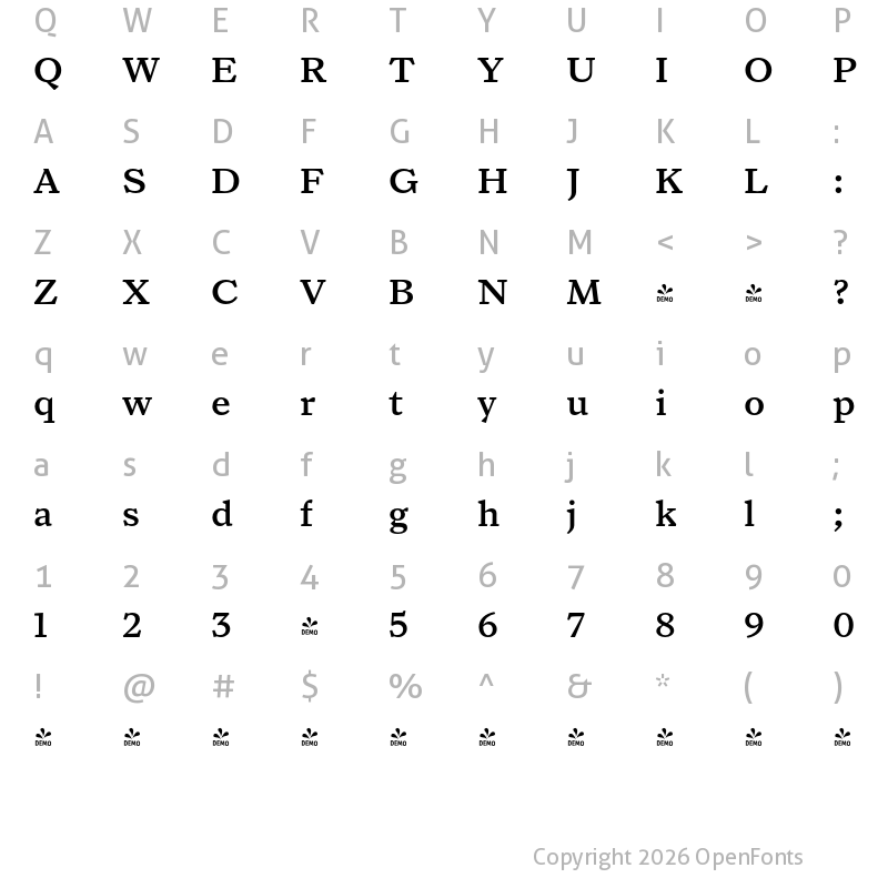 Character Map of FONTSPRING DEMO - Arrieta Medium Regular