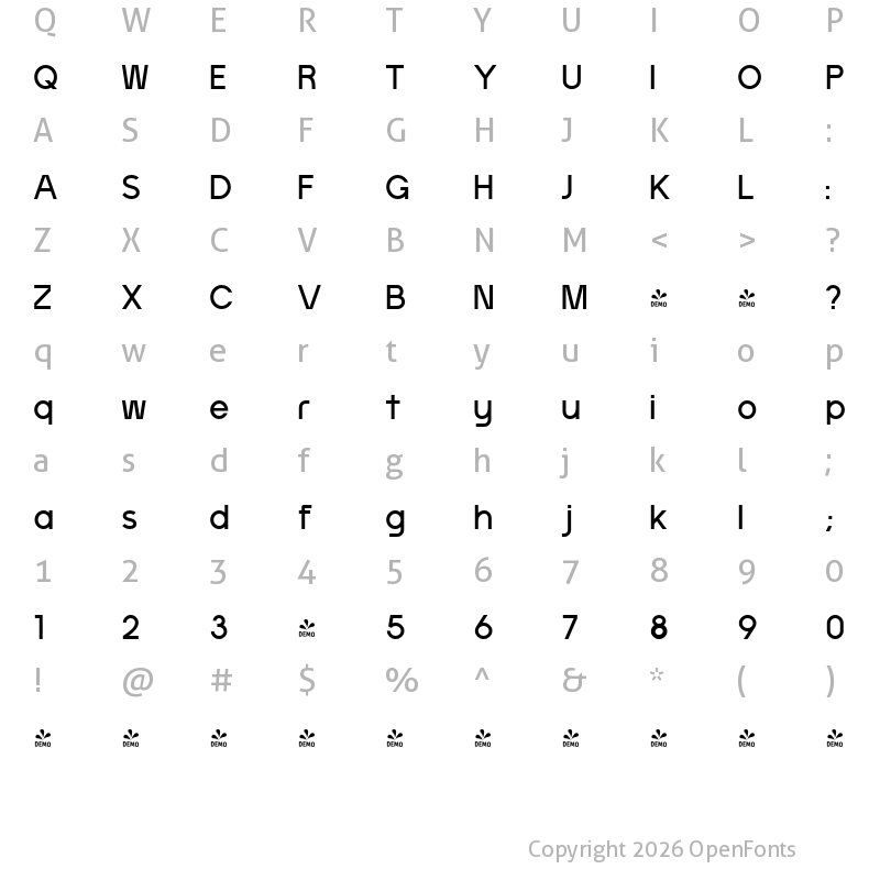 Character Map of FONTSPRING DEMO - Artavion Med Regular