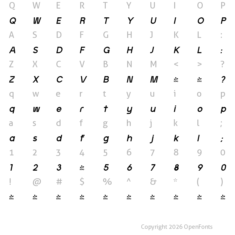 Character Map of FONTSPRING DEMO - Artavion SemBd Obliq Italic
