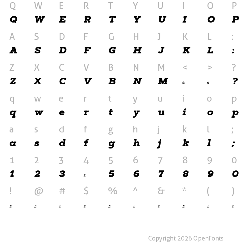 Character Map of FONTSPRING DEMO - Artegra Slab ExtraBold Italic