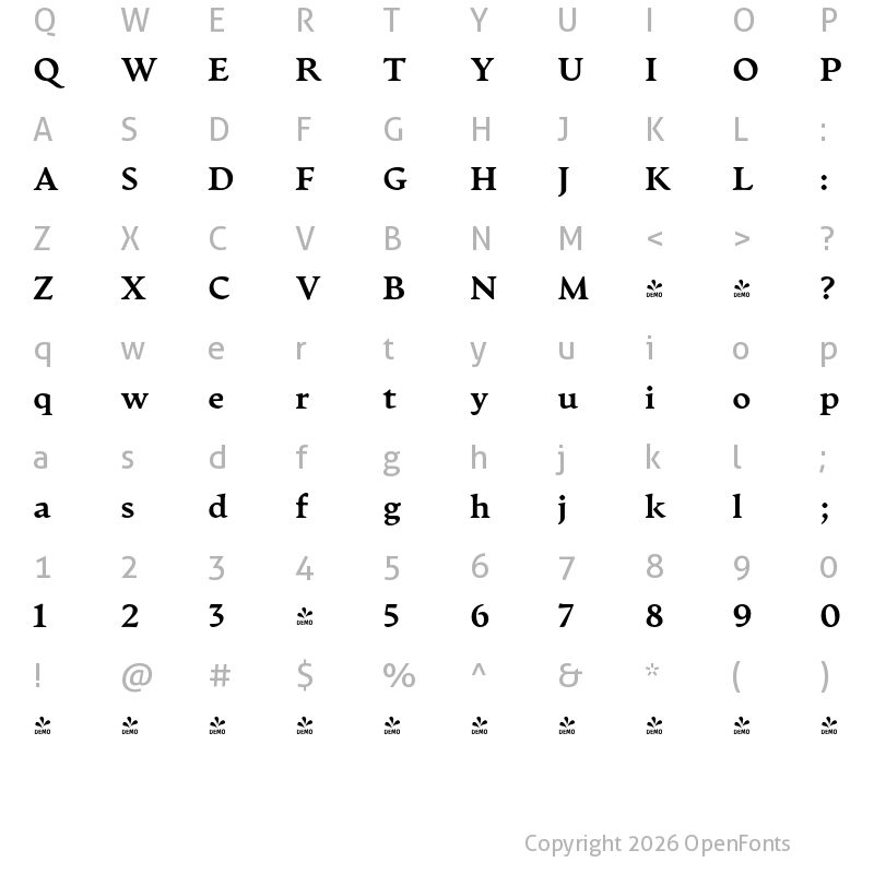 Character Map of FONTSPRING DEMO - Artifex CF Heavy Regular