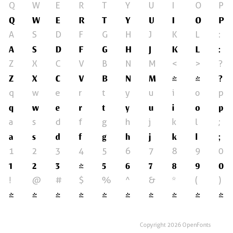 Character Map of FONTSPRING DEMO - Artigua Bold Regular