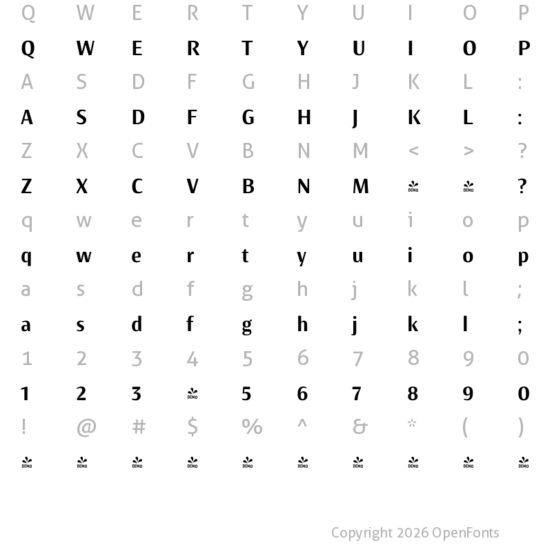 Character Map of FONTSPRING DEMO - Artigua SemiBold Regular