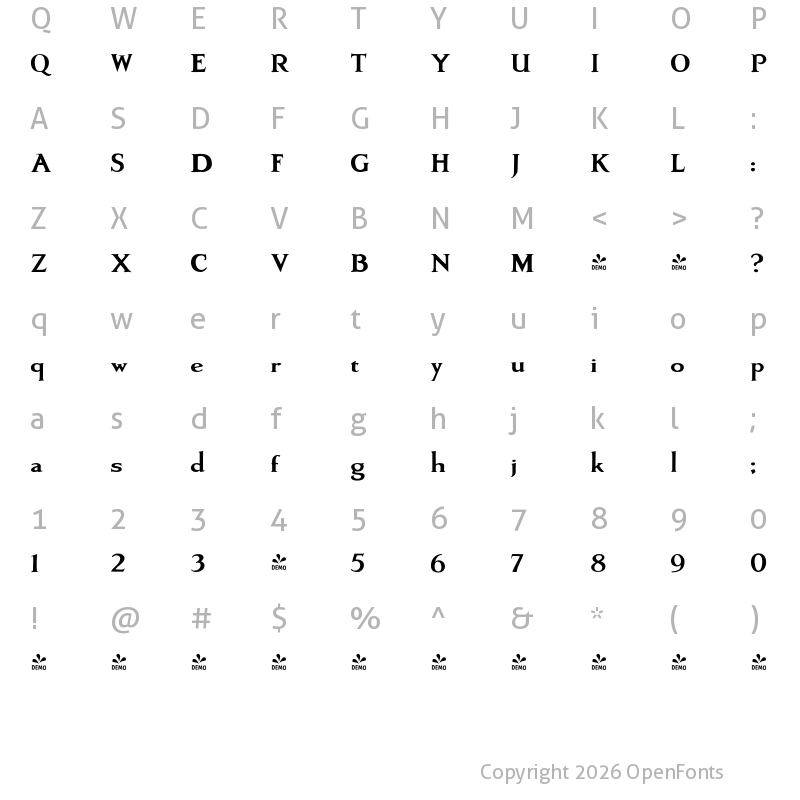 Character Map of FONTSPRING DEMO - Artimas Black Regular