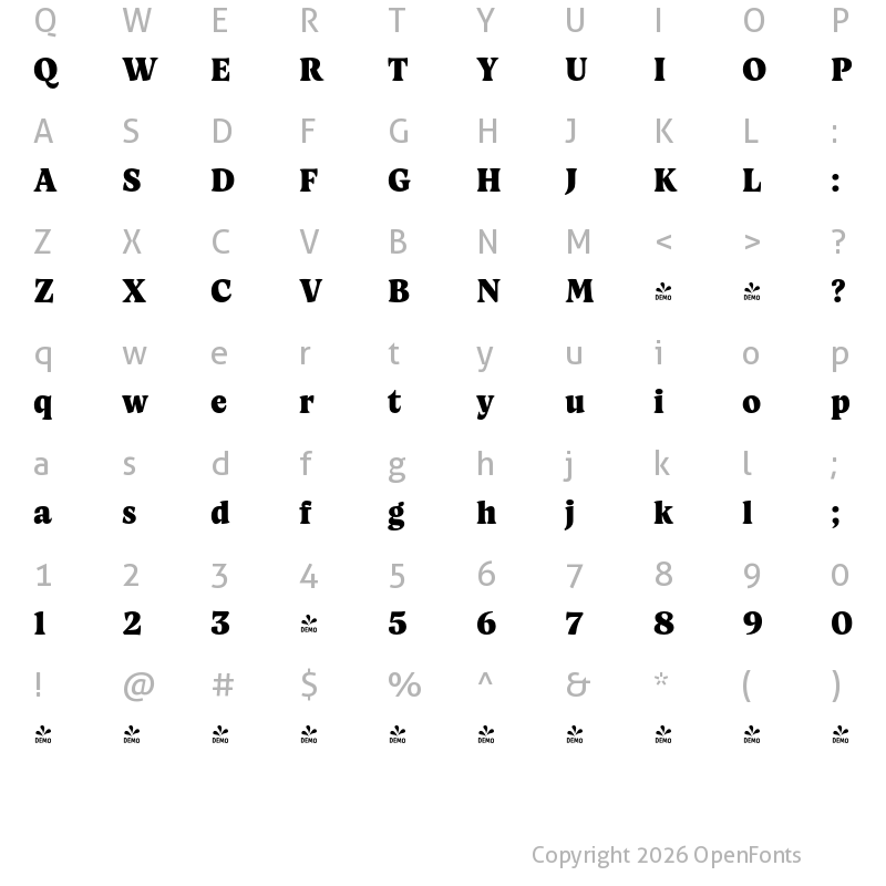 Character Map of FONTSPRING DEMO - Artusi Extrabold Regular