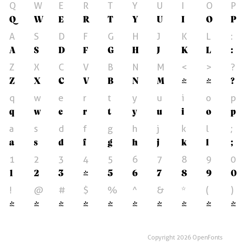Character Map of FONTSPRING DEMO - Artusi Grande Extrabold Regular