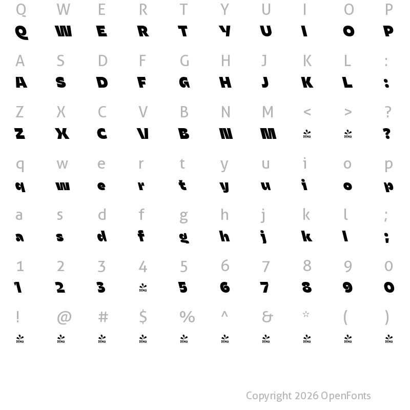 Character Map of FONTSPRING DEMO - Asgard Fat Backslant Regular