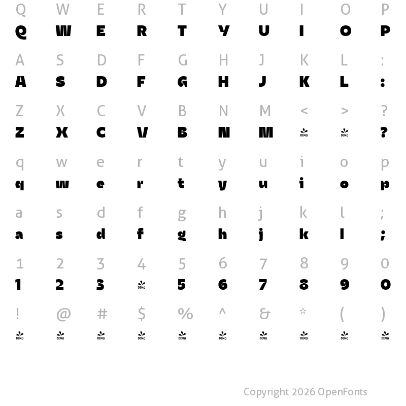 Character Map of FONTSPRING DEMO - Asgard Fat Regular