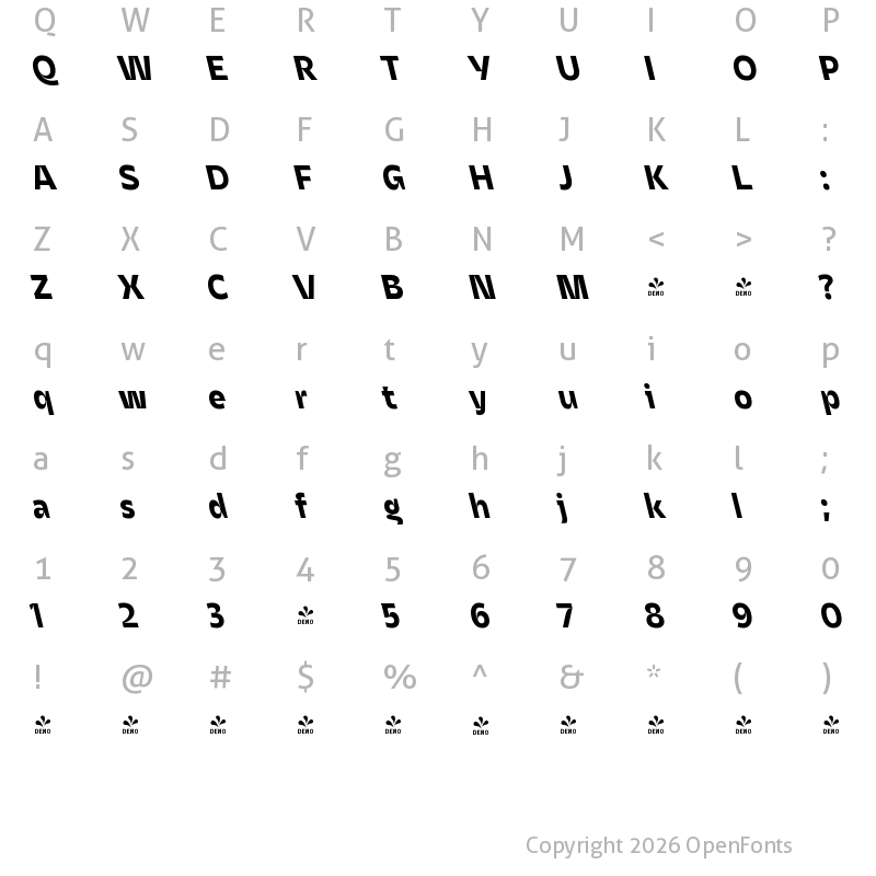 Character Map of FONTSPRING DEMO - Asgard Var Regular