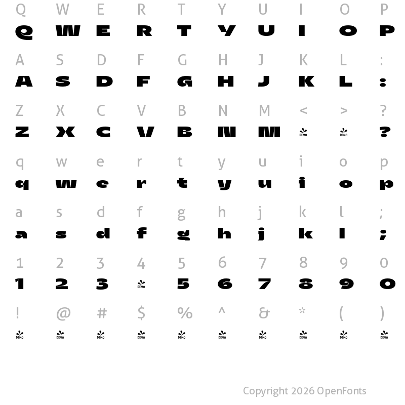 Character Map of FONTSPRING DEMO - Asgard Wide Fat Regular