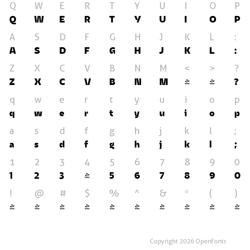 Character Map of FONTSPRING DEMO - Asgard Xbold Regular