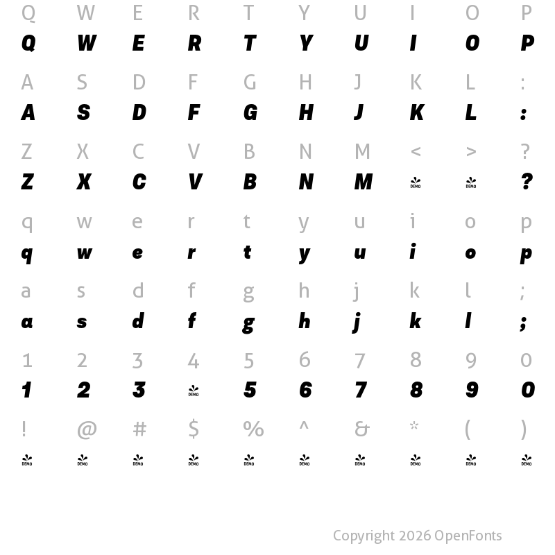 Character Map of FONTSPRING DEMO - Asket Narrow ExtraBold Italic