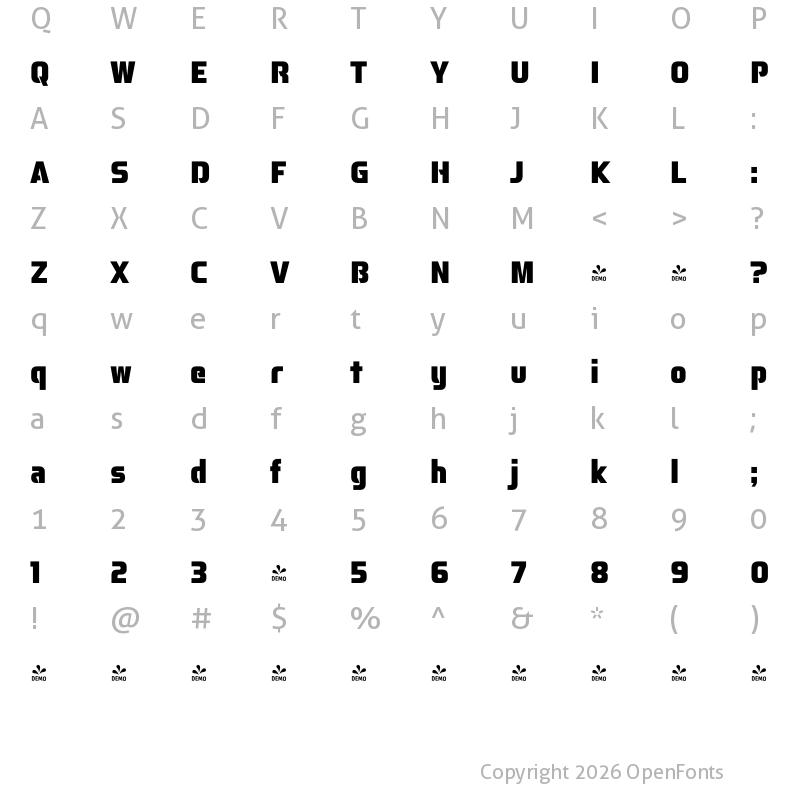 Character Map of FONTSPRING DEMO - Aspire Narrow Black Regular