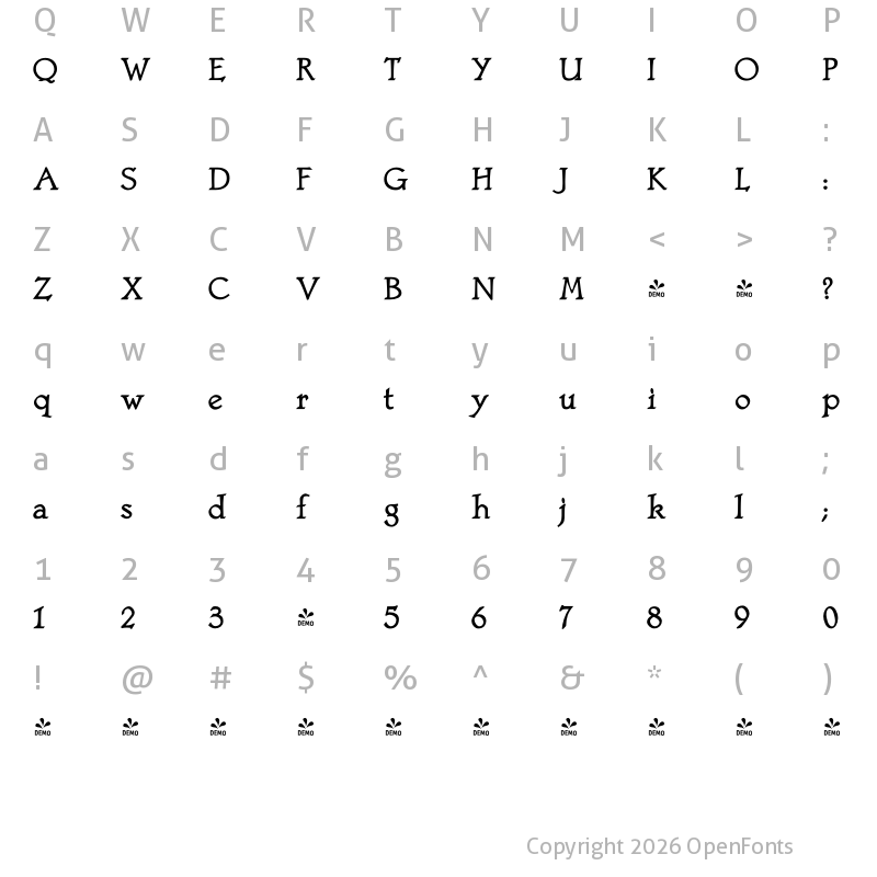 Character Map of FONTSPRING DEMO - Astaire Pro Bold