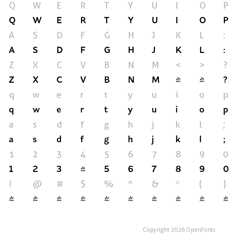 Character Map of FONTSPRING DEMO - Asterisk Sans Pro Reg Bold