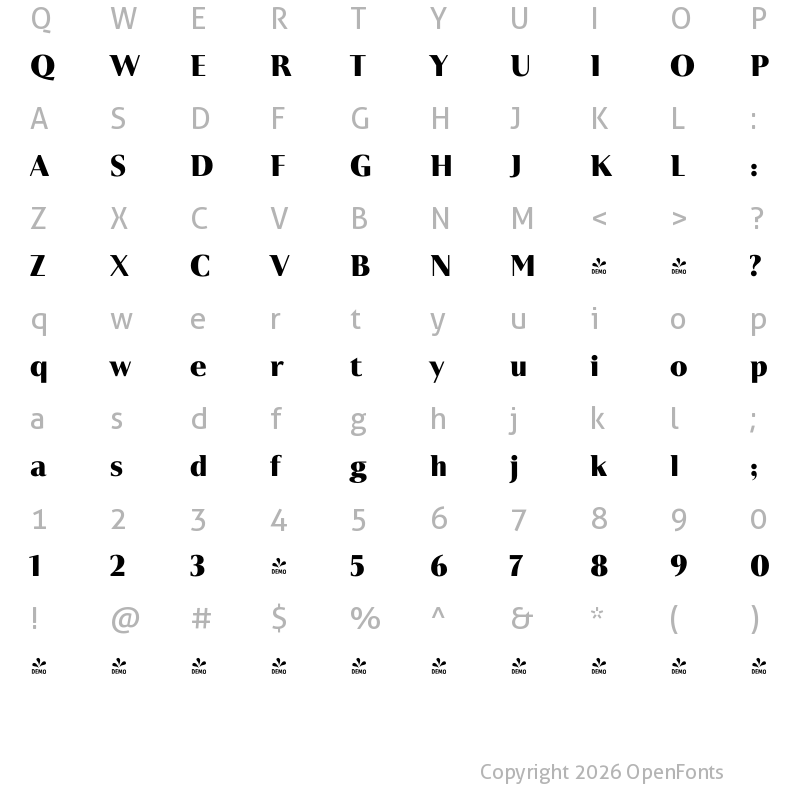 Character Map of FONTSPRING DEMO - Astoria Classic Bold