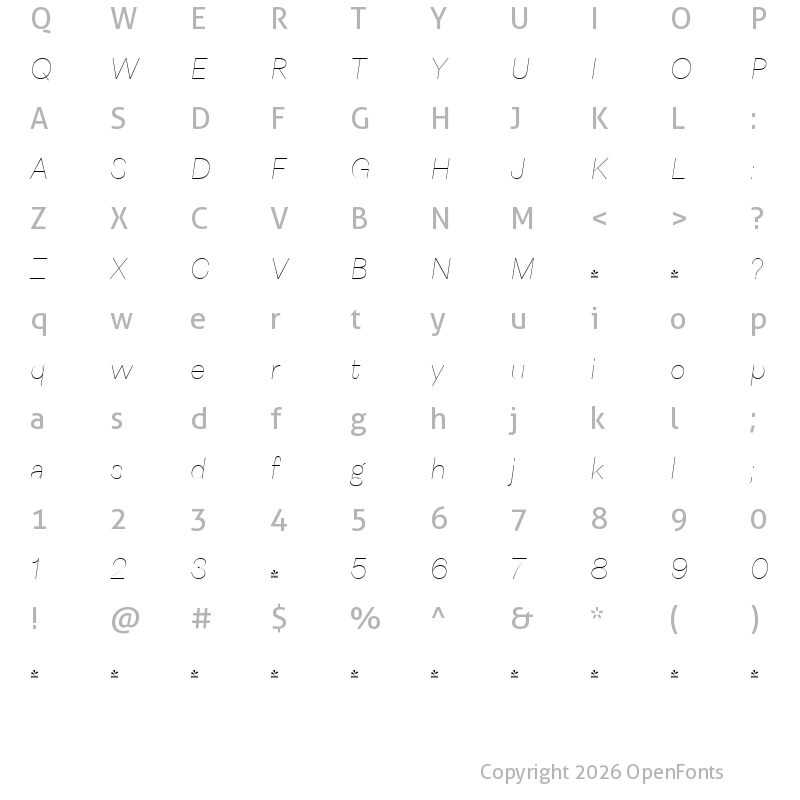 Character Map of FONTSPRING DEMO - Astrid Grotesk ULt Italic