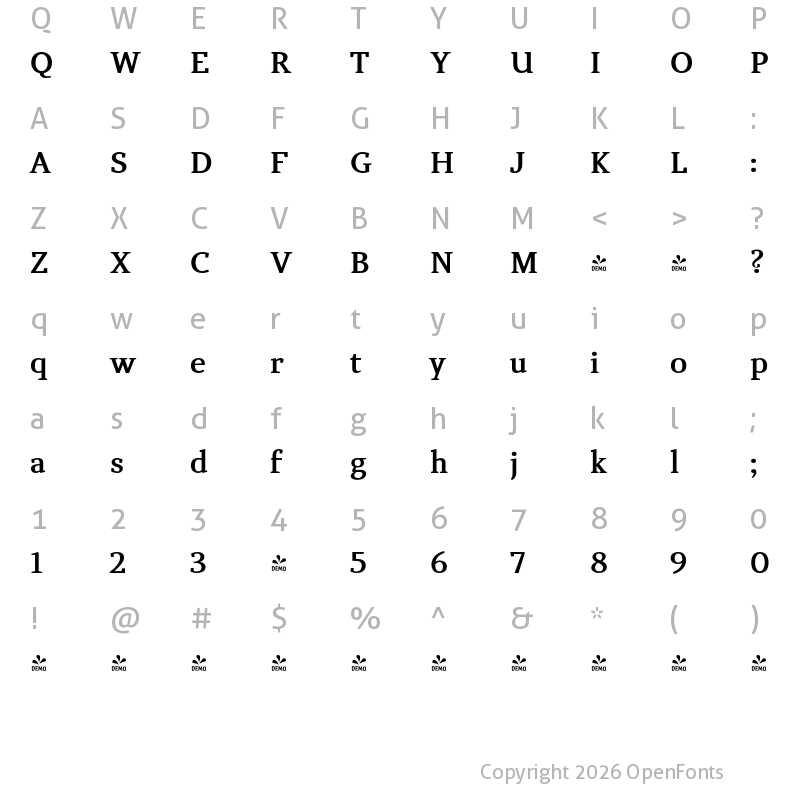 Character Map of FONTSPRING DEMO - ataxia Bold