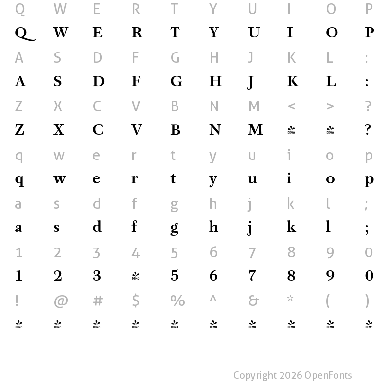 Character Map of FONTSPRING DEMO - Athanasius PRO Bold Bold