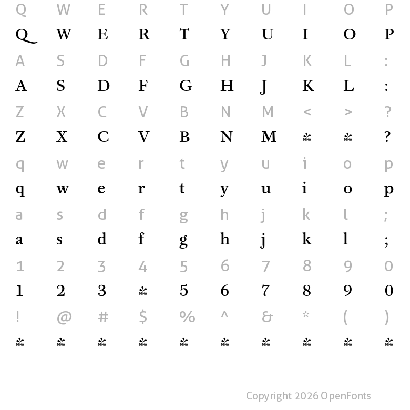 Character Map of FONTSPRING DEMO - Athanasius PRO Medium Bold