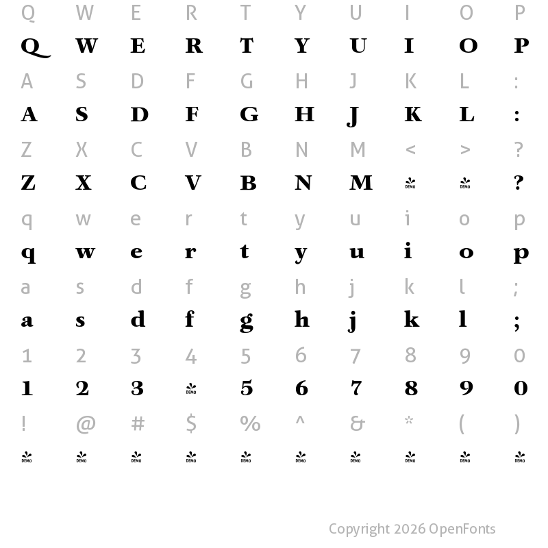 Character Map of FONTSPRING DEMO - Athanasius PRO Ultra Bold