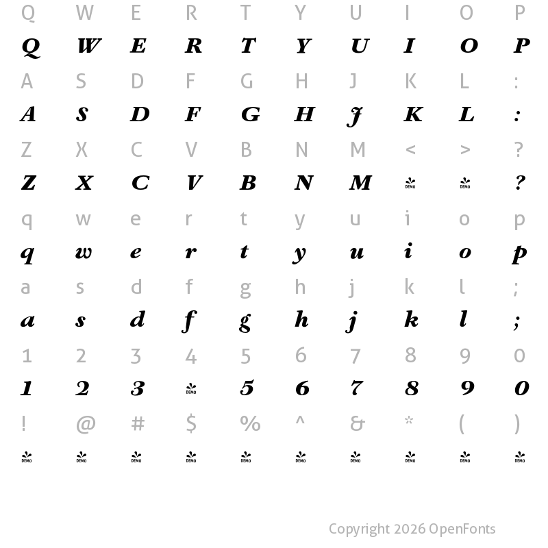 Character Map of FONTSPRING DEMO - Athanasius PRO Ultra Bold Italic