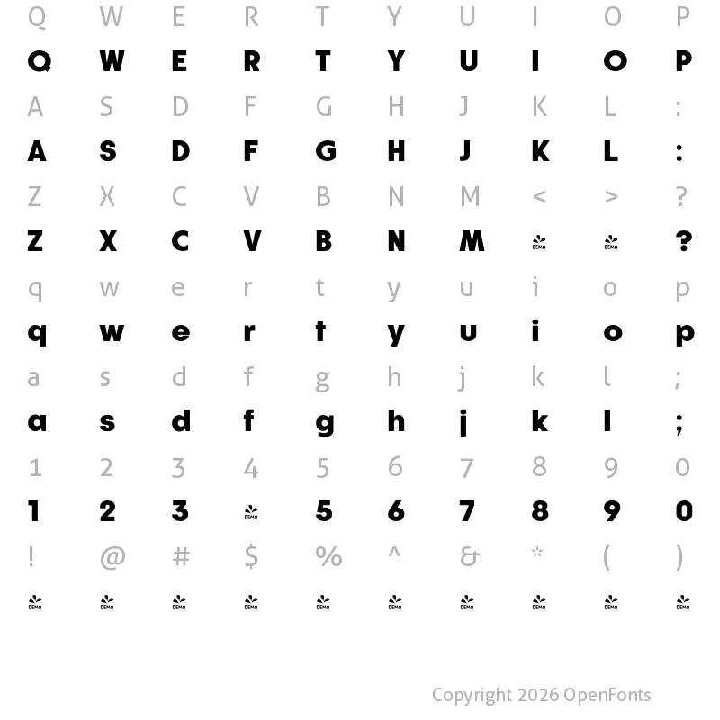 Character Map of FONTSPRING DEMO - Athlete Heavy Regular