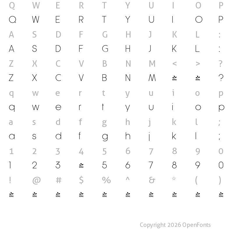 Character Map of FONTSPRING DEMO - Athlete Light Regular