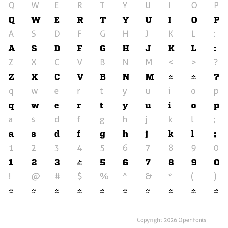 Character Map of FONTSPRING DEMO - Atletico Bold Regular