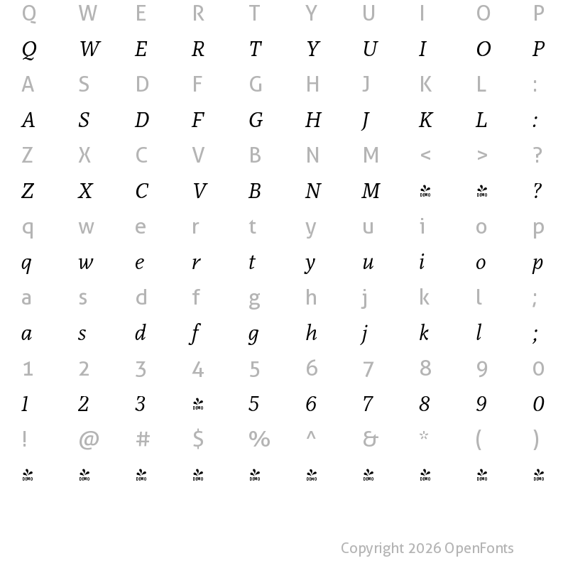 Character Map of FONTSPRING DEMO - Audela Variable Italic Regular