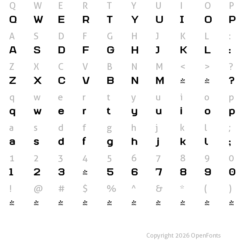 Character Map of FONTSPRING DEMO - Augmento Xtd Black Regular