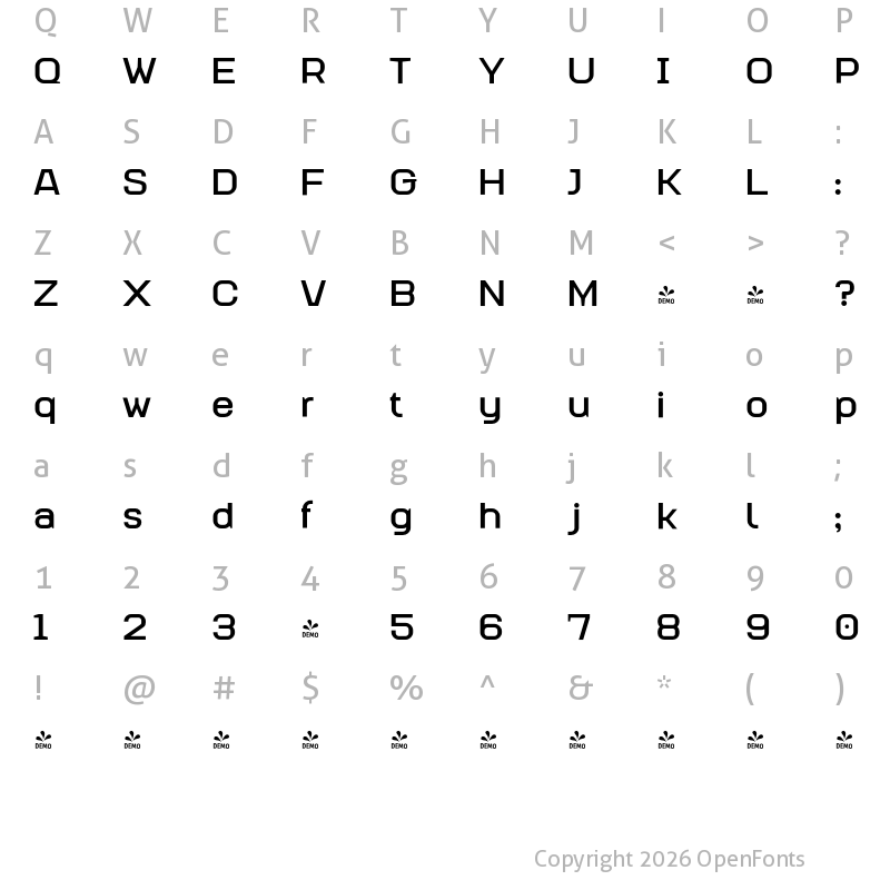 Character Map of FONTSPRING DEMO - Augmento Xtd Bold