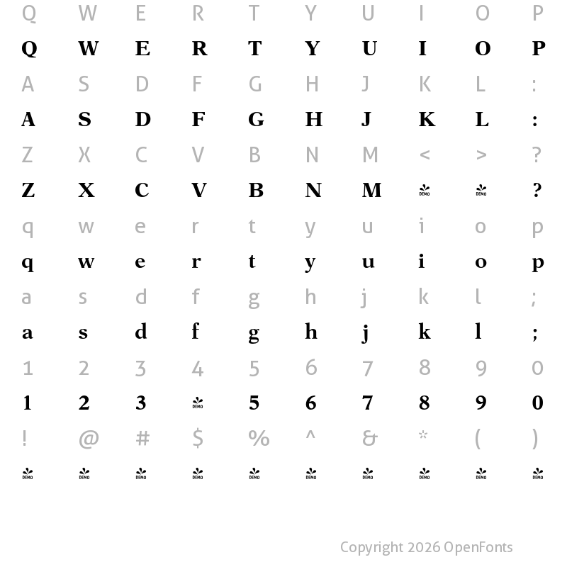 Character Map of FONTSPRING DEMO - Austin Pro Bold