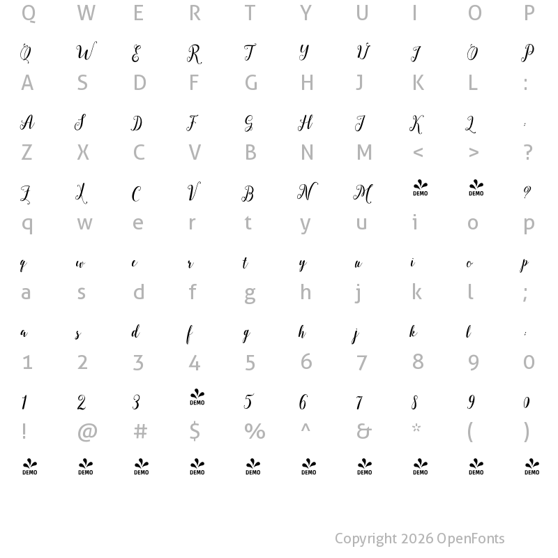 Character Map of FONTSPRING DEMO - austtria Regular