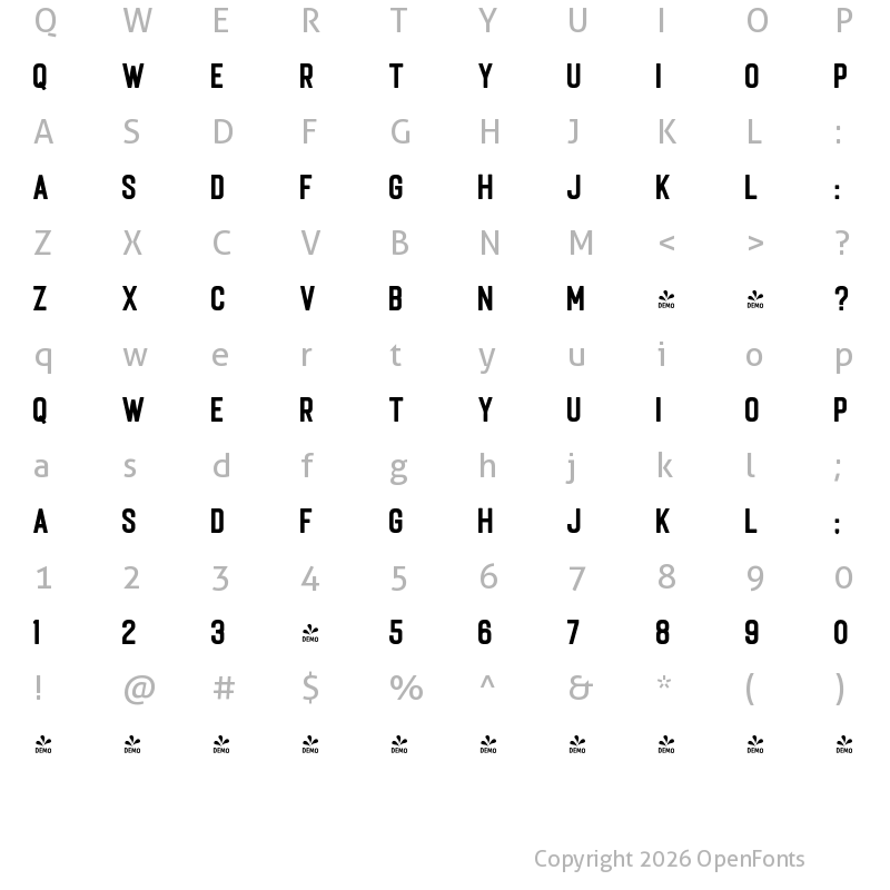 Character Map of FONTSPRING DEMO - Autogate Sans Regular