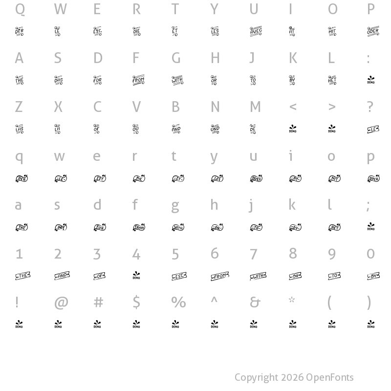 Character Map of FONTSPRING DEMO - Avaline Extras Catchwords Regular