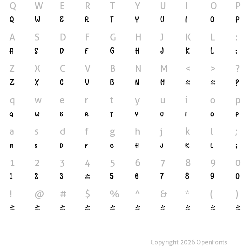 Character Map of FONTSPRING DEMO - Avaline Script SC Bold Regular